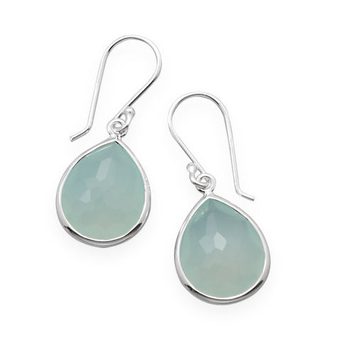 Pear Shape Freeform Faceted Synthetic Green Chalcedony Earrings