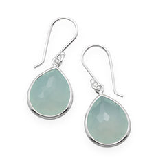 Pear Shape Freeform Faceted Synthetic Green Chalcedony Earrings