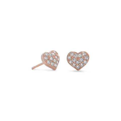 14 Karat Rose Gold Plated CZ Heart Earrings