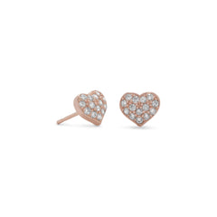 14 Karat Rose Gold Plated CZ Heart Earrings