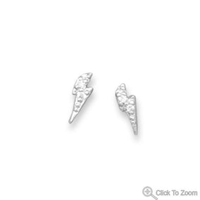 Rhodium Plated CZ Lightning Bolt Earrings