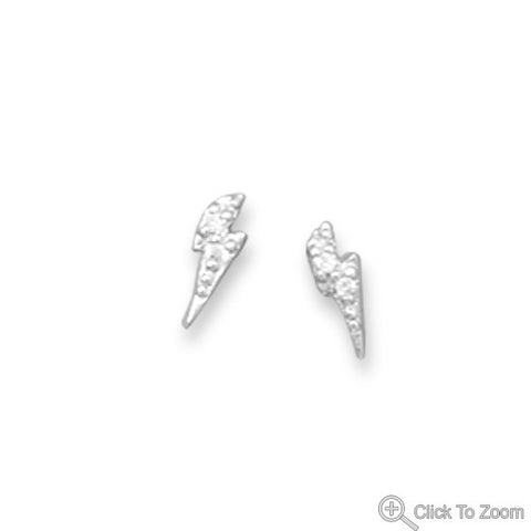 Rhodium Plated CZ Lightning Bolt Earrings