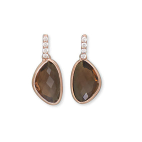 14 Karat Rose Gold Plated Brown Glass Drop Earrings