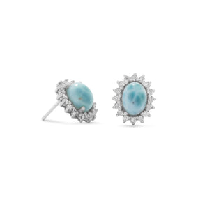 Rhodium Plated Larimar Earrings with CZs