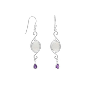 Elegant Rainbow Moonstone and Amethyst Drop Earrings