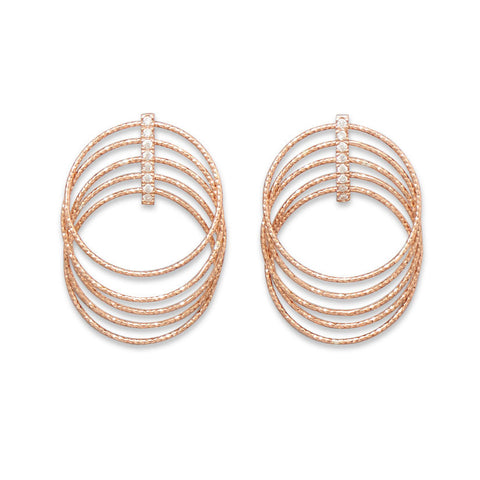 Diamond Cut 14 Karat Rose Gold Plated CZ Graduated Link Earrings