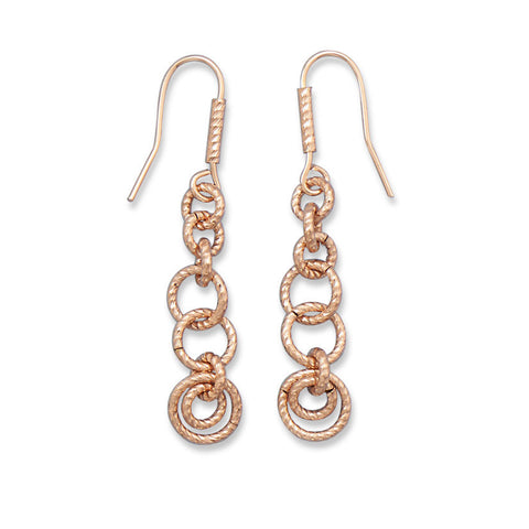 14 Karat Rose Gold Plated Multiring Drop Earrings