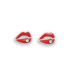 Red Enamel Lips Stud Earrings