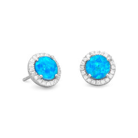 Rhodium Plated Synthetic Opal and CZ Earrings