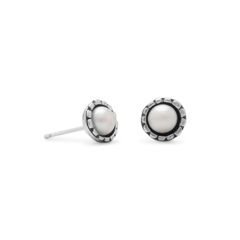 Oxidized Cultured Freshwater Pearl Stud Earrings