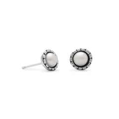 Oxidized Cultured Freshwater Pearl Stud Earrings