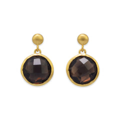18 Karat Gold Plated Smoky Quartz Drop Earrings