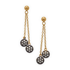 Post Back Two Tone CZ Drop Earrings