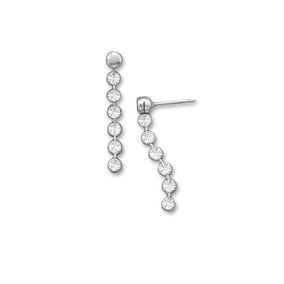 Rhodium Plated Diamond Cut Disc Drop Earrings