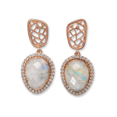 14 Karat Rose Gold Plated Rainbow Moonstone Earrings