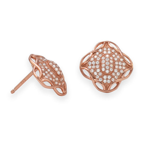 14 Karat Rose Gold Plated Pave Signity CZ Quatrefoil Earrings
