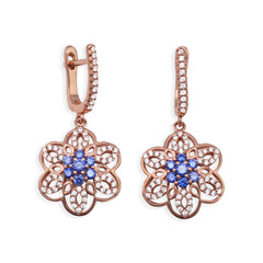 14 Karat Rose Gold Plated CZ Flower Drop Earrings