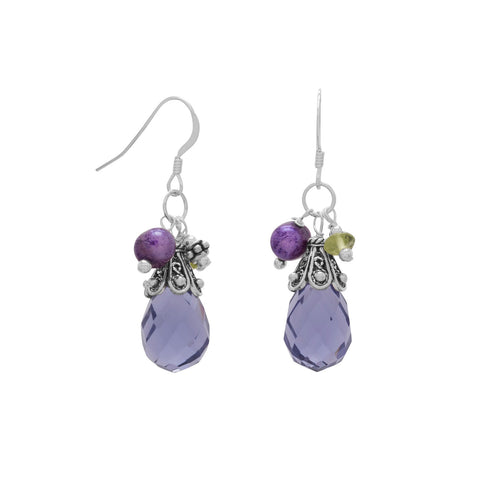 Purple Glass and Cultured Freshwater Pearl Drop Earrings