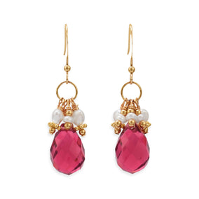 14/20 Gold Filled Red Glass Briolette Drop Earrings