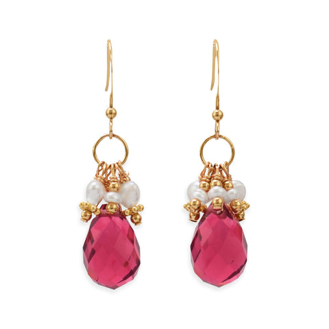 14/20 Gold Filled Red Glass Briolette Drop Earrings