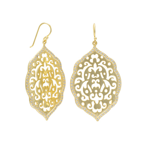14 Karat Gold Plated Ornate Drop Earrings