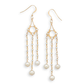 14 Karat Gold Plated Cultured Freshwater Pearl Drop Earrings