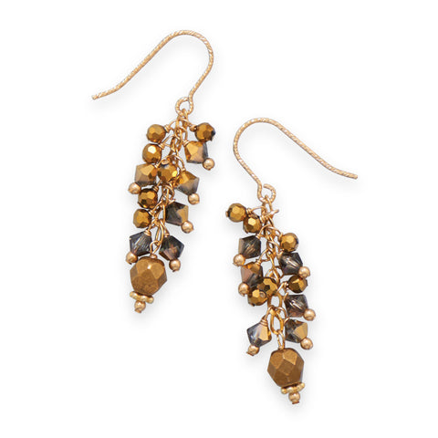 14 Karat Gold Plated Earrings with Crystal and Glass Bead Drop