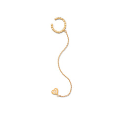 14K Gold Plated Heart Stud with Attached Ear Cuff
