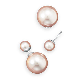 Peach Simulated Pearl Front Back Earrings