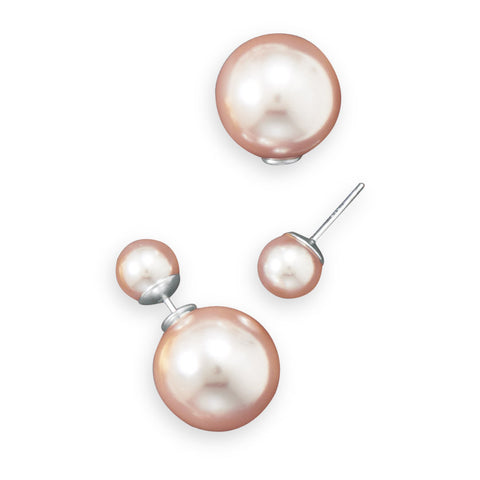 Peach Simulated Pearl Front Back Earrings