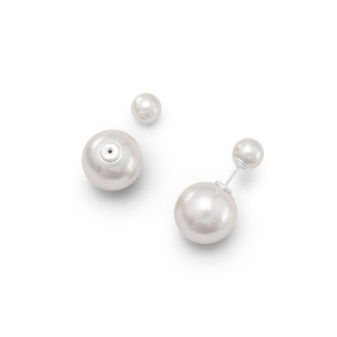 Silver Simulated Pearl Front Back Earrings