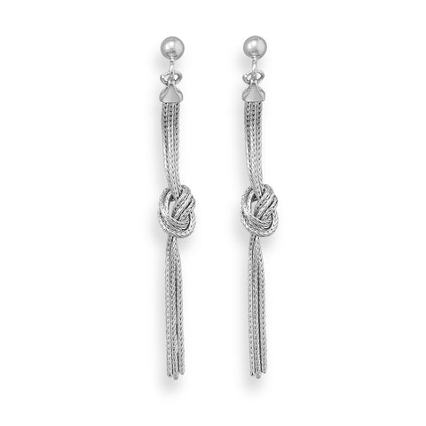 Rhodium Plated Multistrand Foxtail Chain Knot Earrings