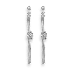 Rhodium Plated Multistrand Foxtail Chain Knot Earrings