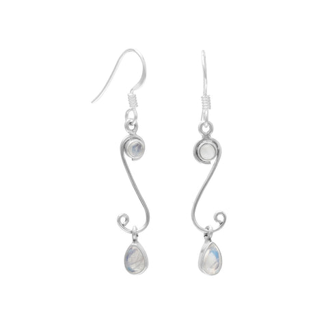 S Design Drop Earrings with Rainbow Moonstone