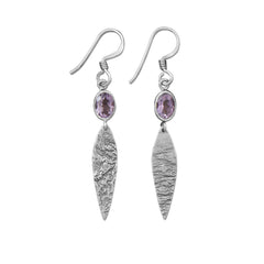 Amethyst Earrings with Oxidized Textured Drops