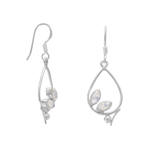 Oxidized Pear Drop Earrings with Rainbow Moonstone
