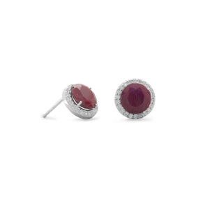 Ruby Stud Earrings with CZ Edge