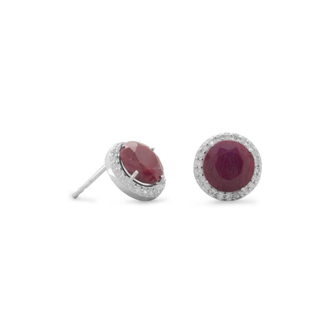 Ruby Stud Earrings with CZ Edge