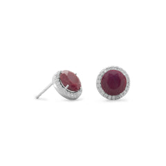Corundum Stud Earrings with CZ Edge