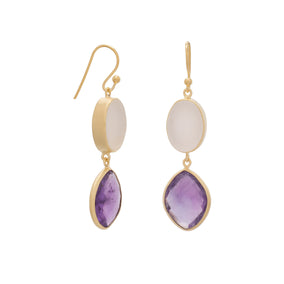 14K Gold Plated Earrings with Amethyst and Druzy
