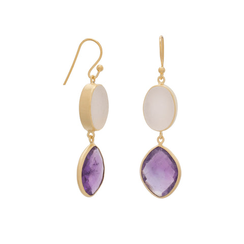 14K Gold Plated Earrings with Amethyst and Druzy