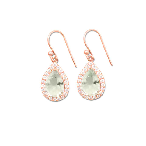 14K Rose Gold Plated Green Amethyst Earrings