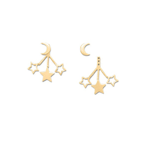 14K Gold Plated Moon and Stars Front Back Earrings