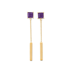 14K Gold Plated Amethyst Post Drop Earrings