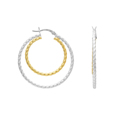Diamond Cut Two Tone Hoop Earrings