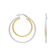 Diamond Cut Two Tone Hoop Earrings