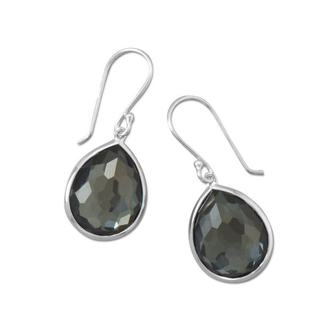 Pear Shape Freeform Faceted Quartz over Hematite Drop Earrings