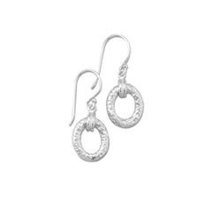 Rhodium Plated Textured Double Oval Link Earrings