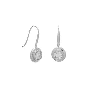 Rhodium Plated Bezel Set CZ French Wire Earrings