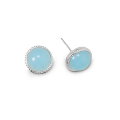 Blue Glass Button Earrings